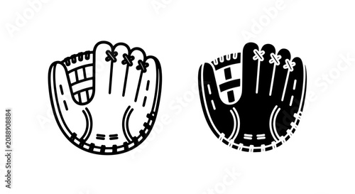 Photos Baseball glove outline and silhouette icon set with baseball, outfield