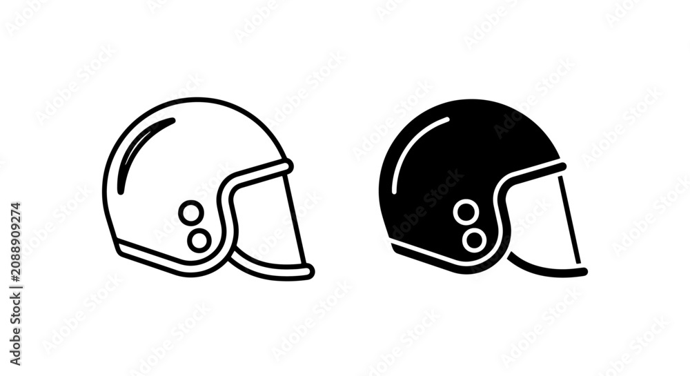 Fototapeta premium Protective sports helmet icons in outline and solid styles