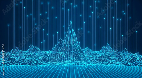 Digital data landscape network connection points and grid technology background with landscape technology connection abstract background internet communication information computing
