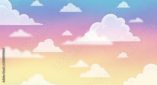 Soft pastel gradient sky background with fluffy cartoon clouds gradient background atmosphere landscape illustration beautiful