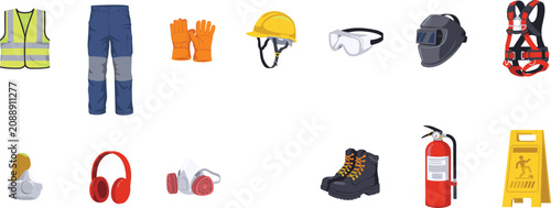 Bilde på lerret Personal Protective Equipment PPE Vector Icon Set with Construction Safety Helme