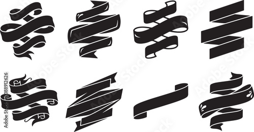 Fotografia Set of black ribbon banners and vintage scroll labels for design and text decora