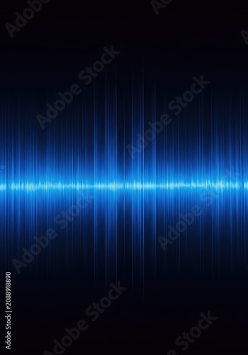 Abstract blue and black background featuring dynamic vertical lines representing sound waves and musical beats, suggesting tempo and pulse, neon, design, sound