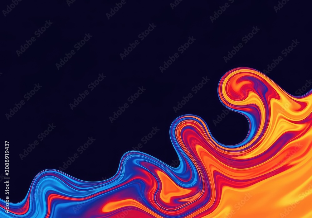 Obraz premium Abstract liquid background showing smooth movement, merging colors, and dynamic flow. Represents change, motion, and adaptability, colorful, ink, flexible
