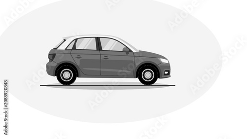 Konstfotografi Side view of compact hatchback car parked on plain white background in minimalis