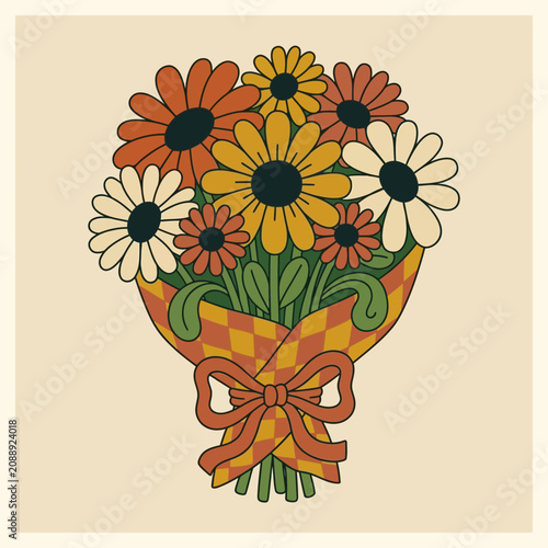 Retro Daisy Bouquet in Checked Paper