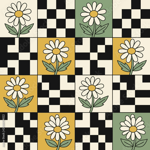 Retro Daisy Checkerboard Pattern