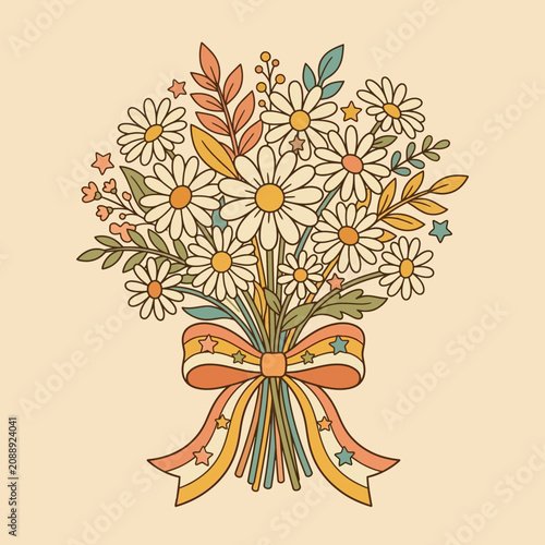 Retro Daisy Bouquet with Stars and Ribbon