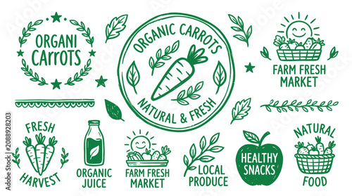 Canvastavla Organic Carrots & Farm Fresh Market Icons - Healthy Food & Natural Produce Graph