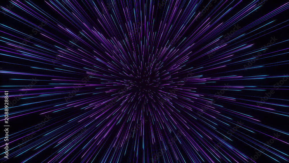 Fototapeta premium Abstract Light Trails Moving Through Deep Space Tunnel in a Futuristic Digital Cyberpunk Style