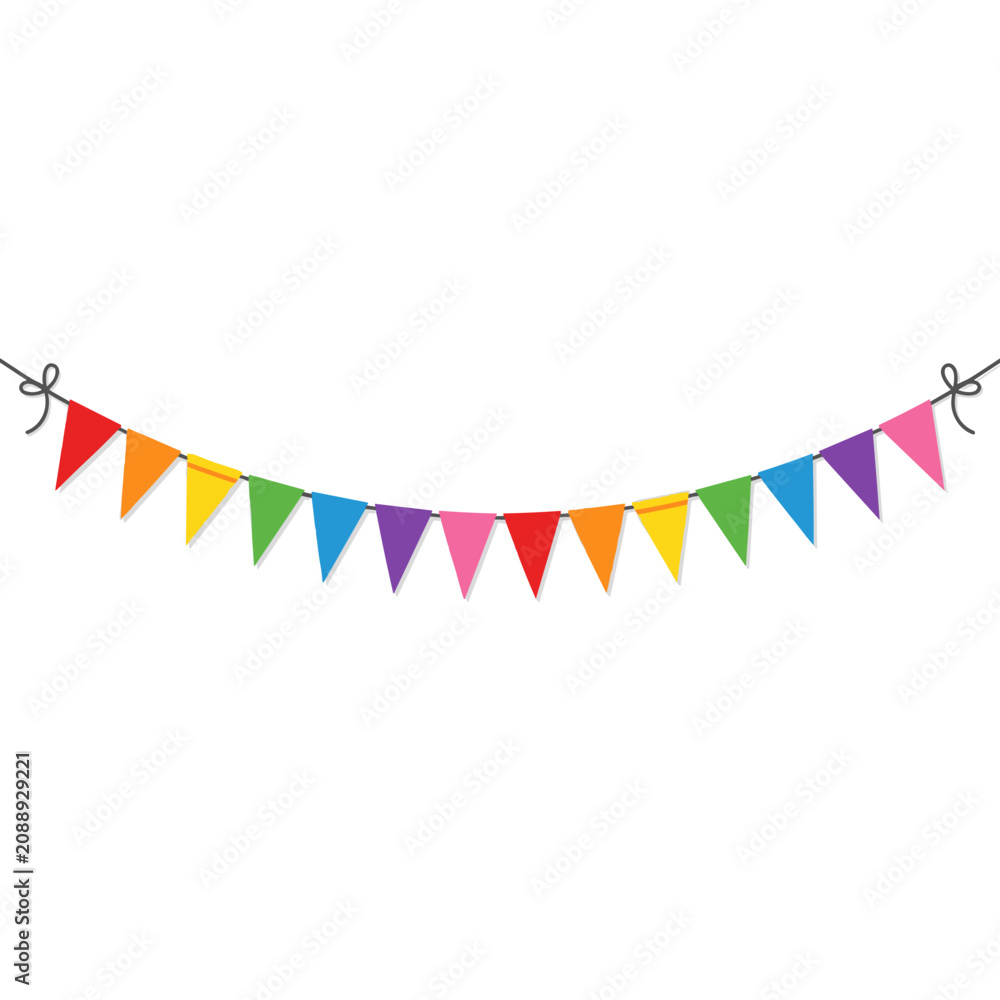 Obraz premium Colorful triangular pennant banner strung on a line