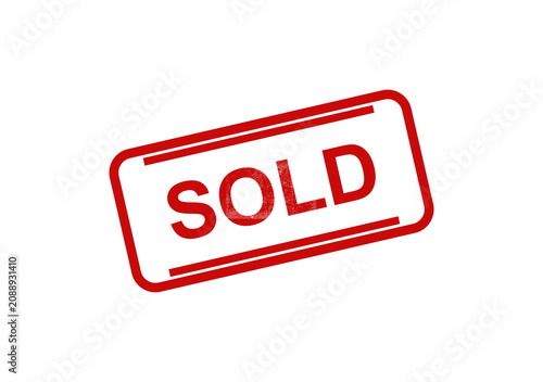 Red sold rubber stamp icon with a grunge texture effect for business sales and marketing promotions isolated on image isolated on transparent background