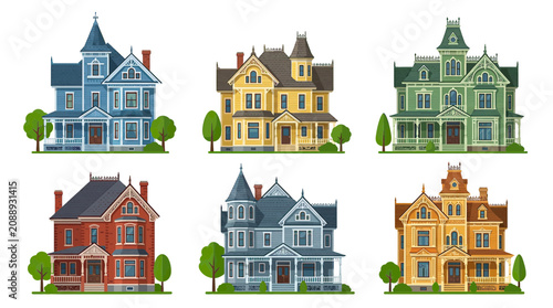 Victorian Houses Collection: Colorful Antique Architecture Set