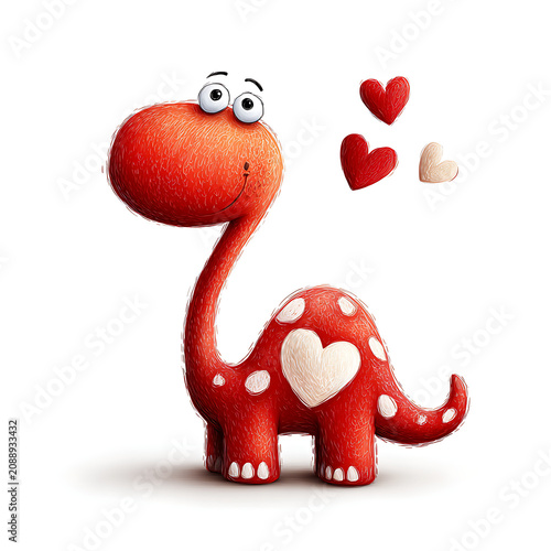Sweet cartoon dinosaur surrounded by hearts, isolated on white, ideal for kids’ crafts, greeting cards, classroom projects, and playful summer designs.
