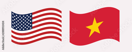 Bild auf Leinwand Waving American and Vietnamese flags representing international diplomacy and gl