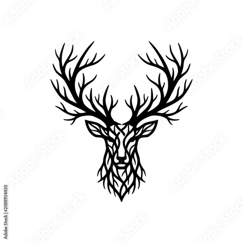 Stylized Geometric Deer Head with Antlers Vector Art.