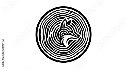 Stylized Fox Head Silhouette Within Concentric Circles.