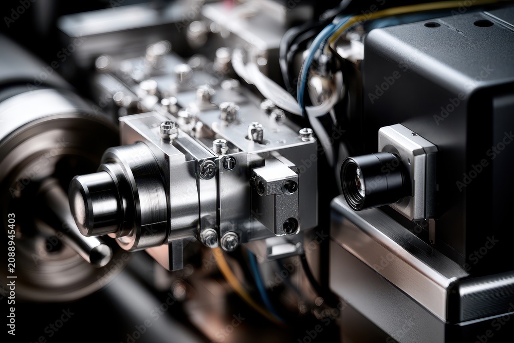 Fototapeta premium Industrial CNC machinery close up. High tech manufacturing concept.