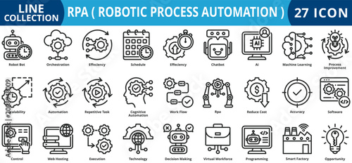 Rpa ( robotic process automation ) icon set outline style icon set collection vector illustration