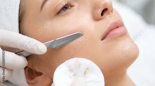 Professional dermaplaning facial exfoliation procedure for skincare.