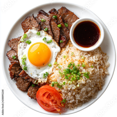 Filipino Tapsilog Breakfast with Fried Egg and Rice