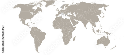 Photos Gray world map with country borders on white background for global navigation an