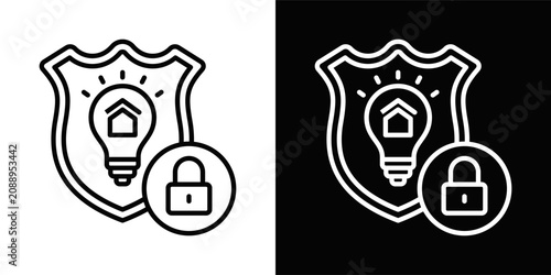 Foto Intellectual Property Shield Icon White And Black Background Style