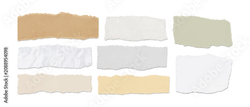 Ripped horizontal paper banners set, grey and pastel yellow blank torn paper text box