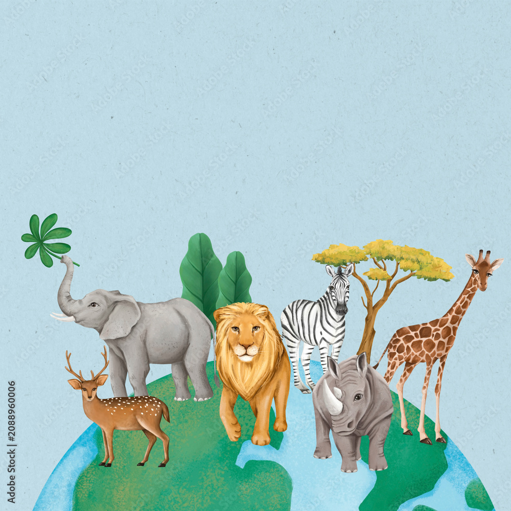 Obraz premium Save wildlife background, drawing design