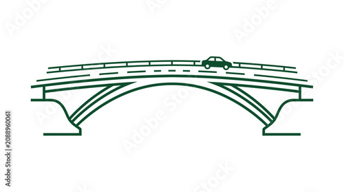 Canvastavla Modern Arch Bridge with Car Crossing, Minimalist Green Line Art Icon