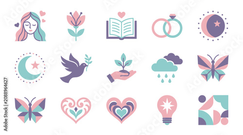 Fotografía Colorful pastel love icons set.