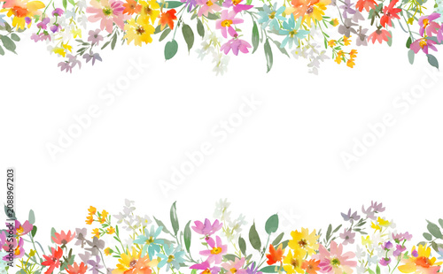 Watercolor floral vector background with colorful wild flowers for banner, web and wedding invitation