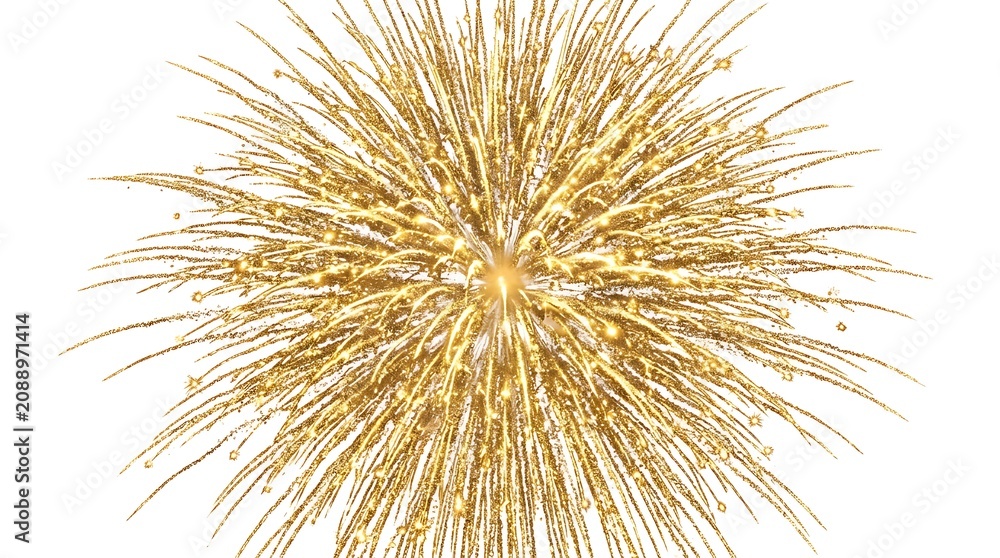 Fototapeta premium Golden fireworks explosion on white background.