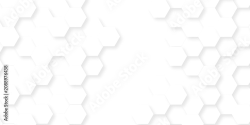 White hexagon bee cube element grid tiles emboss seamless pattern white paper texture futuristic business. vector honeycomb web banner texture background.