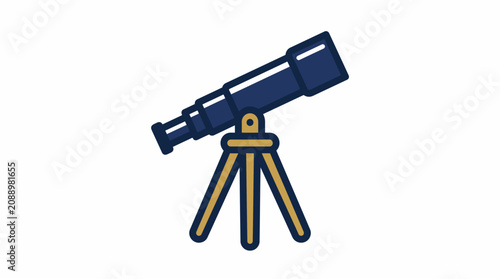 Blue telescope on a tripod stand for astronomy and science observation, isolated on white