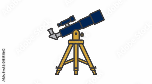 A detailed vector illustration of a professional telescope mounted on a sturdy tripod designed for astronomy and scientific observation of celestial bodies