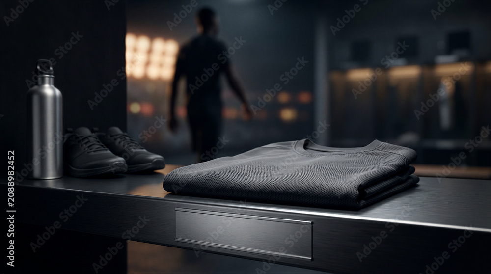 Obraz premium Professional athletic jersey and gear in a dark sports locker room