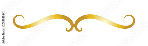 An elegant gold flourish design element on a tranparent background.