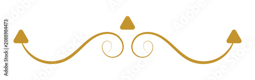 An elegant golden filigree divider with decorative swirls and triangular accents on a tranparent  background.