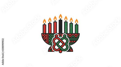 Kwanzaa Kinara with Seven Candles Lit, African Heritage Celebration