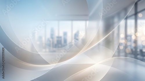 Professional blurred office interior background featuring smooth abstract light waves for corporate business presentations and modern web design