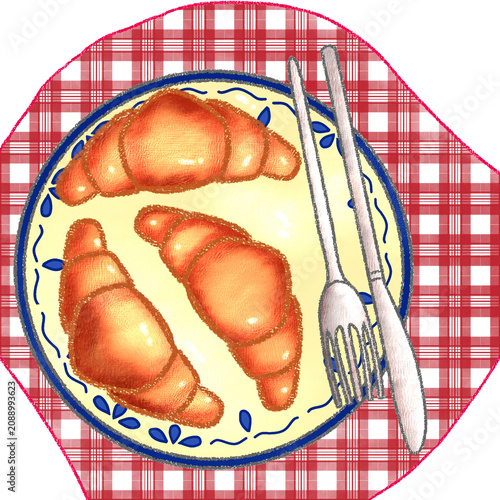 Croissants on a plate Illustration – café element 