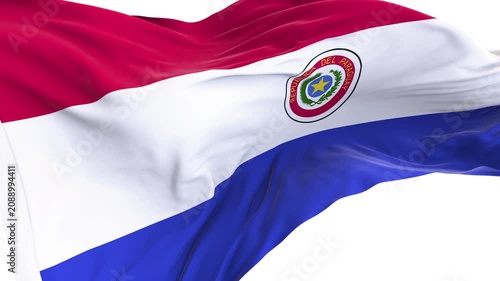 Paraguay flag waving and swirling, looping Close-up camera angle with transparent background, with alpha matte layer for transparency in the background.