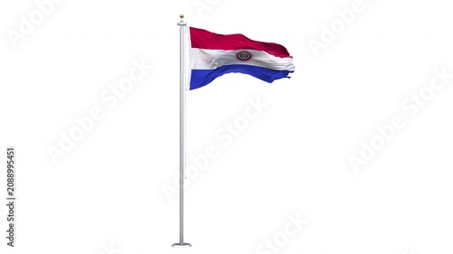 Paraguay flag waving looping with transparent background, with alpha matte layer for transparency in the background.