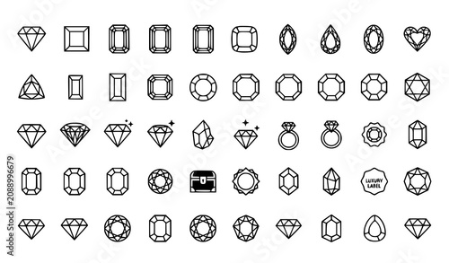 Editable Diamond Gemstone and Jewelry Flat Icon Collection Vector