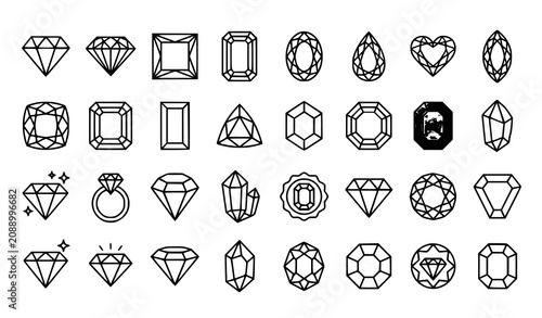 Luxury Diamond Gemstone Flat Icon Collection Editable Vector Illustration