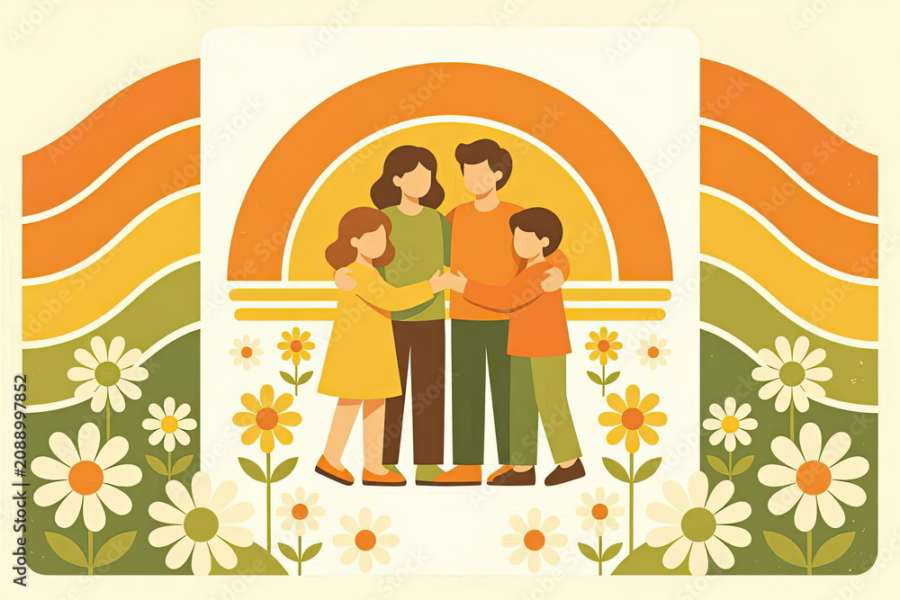 Fototapeta premium Respect For Parents Day 1970s Retro Groovy Family Vector