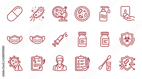 Tablou pe pânză Collection of medical icons representing healthcare, science, and disease prevention
