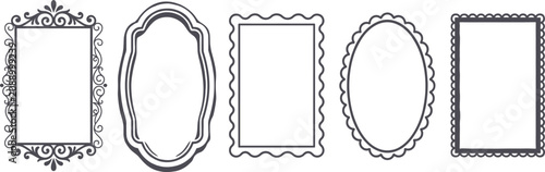 Set of five decorative vintage picture frame outlines with diverse ornate borders