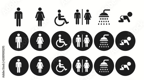 Collection of inclusive accessibility icons showing diverse human figures and disability symbols for universal design and accessible signage